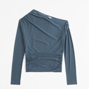 Long-Sleeve One-Shoulder Asymmetrical Draped Top